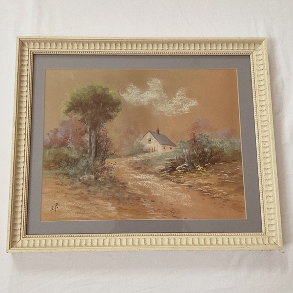 Vintage Matted & Framed Pastoral Landscape Scene - Picture 1 of 12
